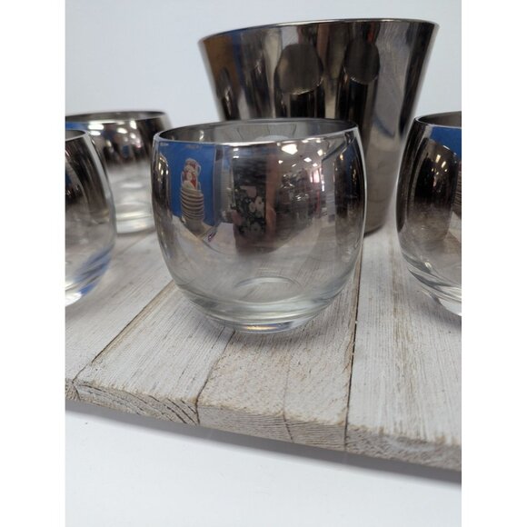 Dorothy Thorpe Set of 4 Roly Poly Glasses w/ Ice Bucket Silver Fade Ombre - Picture 2 of 9